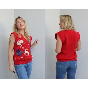 1980's Vintage J. Christopher Handknit Holiday Sweater Vest ~ Women's MD LG XL